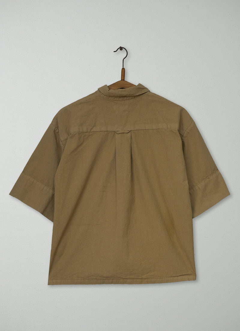 Reworn Cotton Linen Poplin Shirt Size M (1218) | Ash Brown