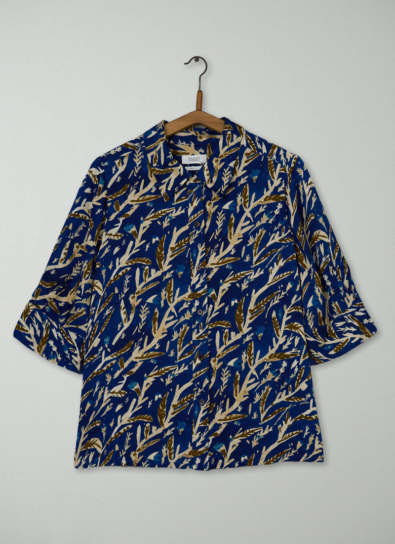 Reworn Gia Herb Print Shirt Size 10 (1229) | Brilliant Blue