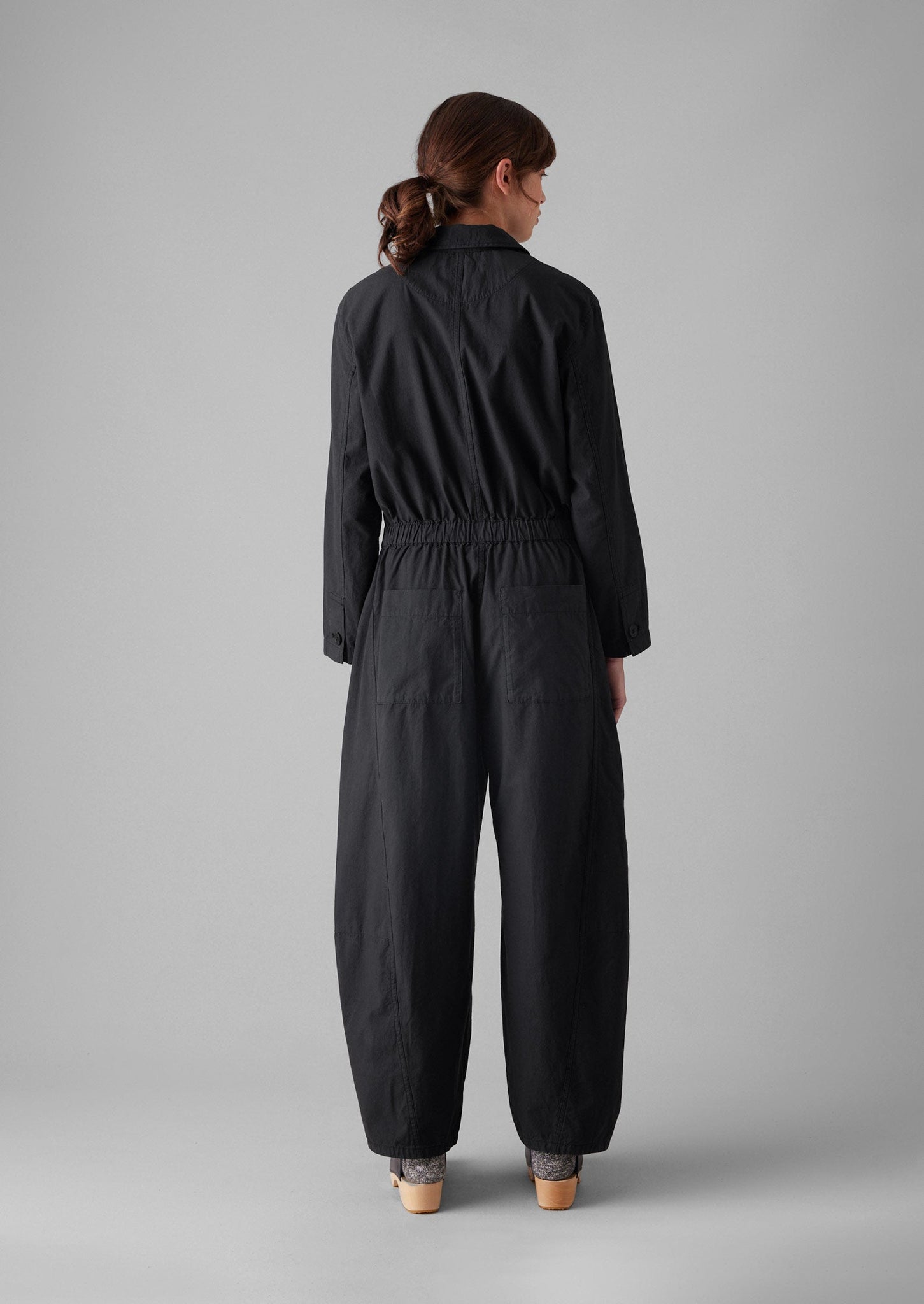 Half Placket Cotton Linen Jumpsuit | Soft Black