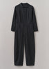 Half Placket Cotton Linen Jumpsuit | Soft Black