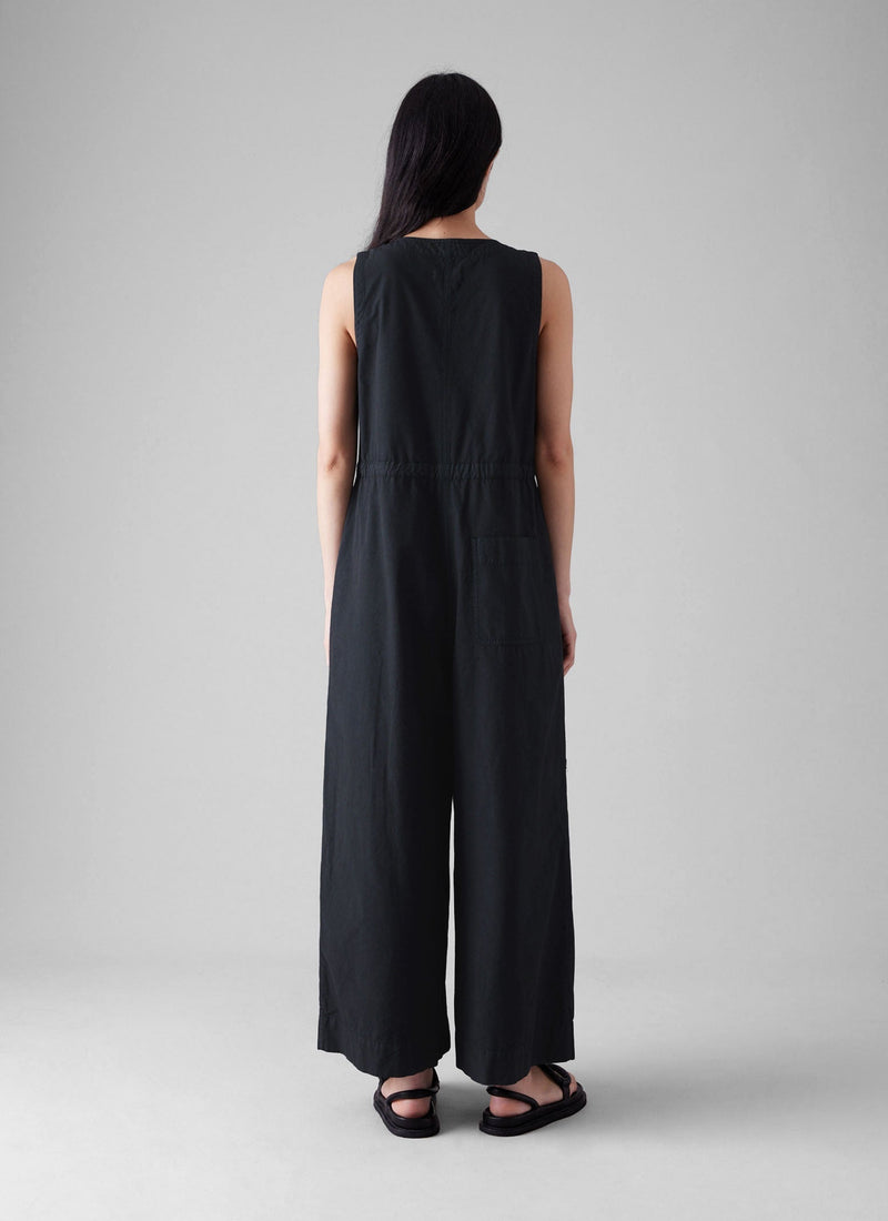 Cotton Linen Wide Leg Jumpsuit | Soft Black