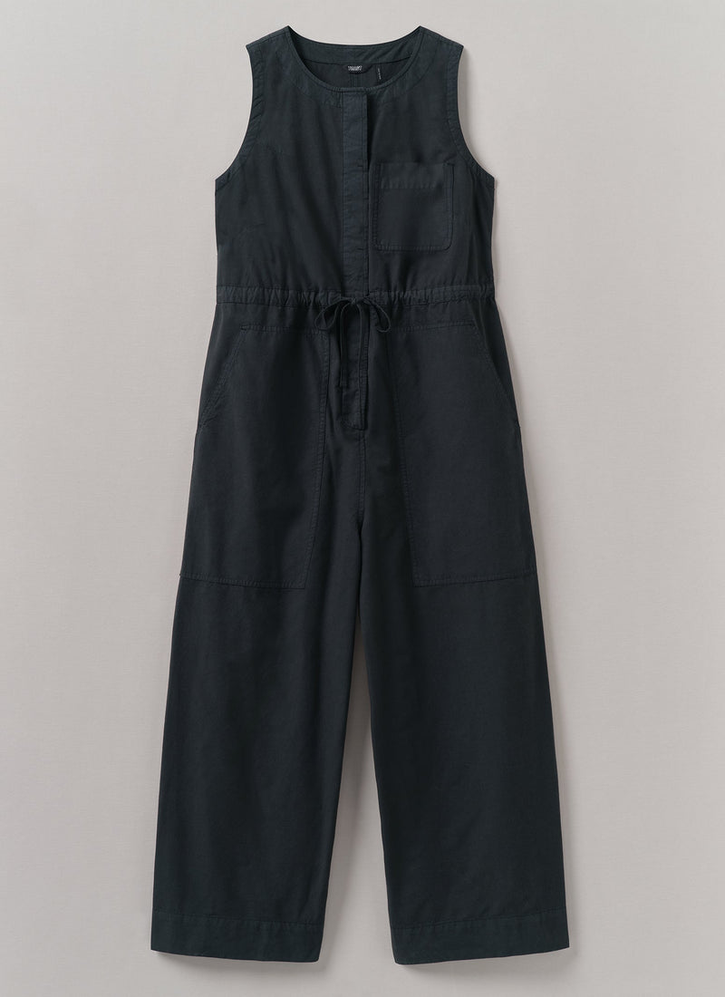 Cotton Linen Wide Leg Jumpsuit | Soft Black