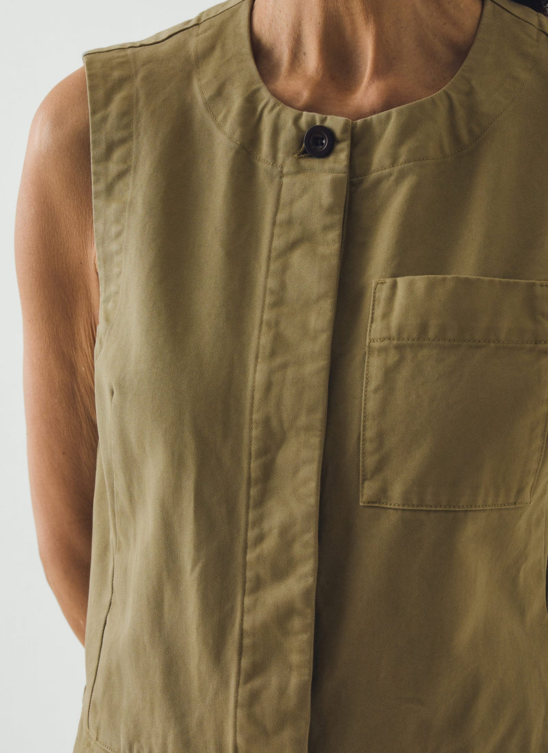 Sleeveless Cotton Twill Jumpsuit | Olive Leaf