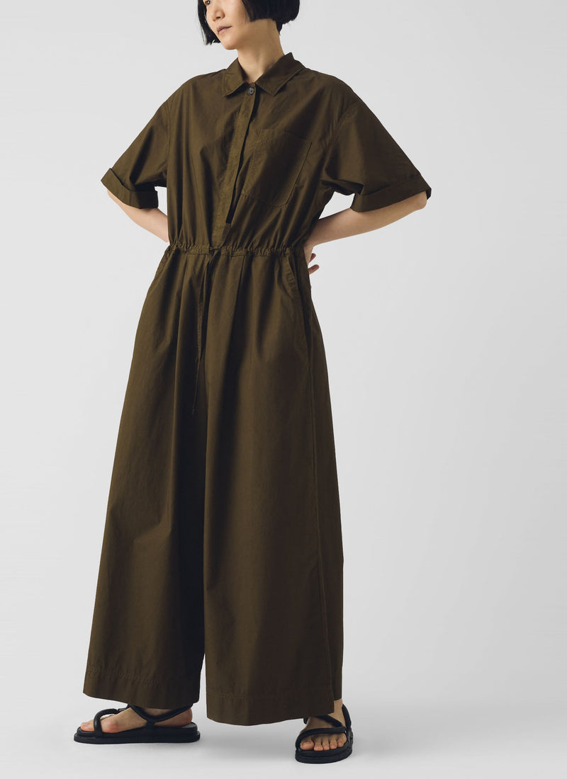 Wide Leg Cotton Poplin Jumpsuit | Bronze Green