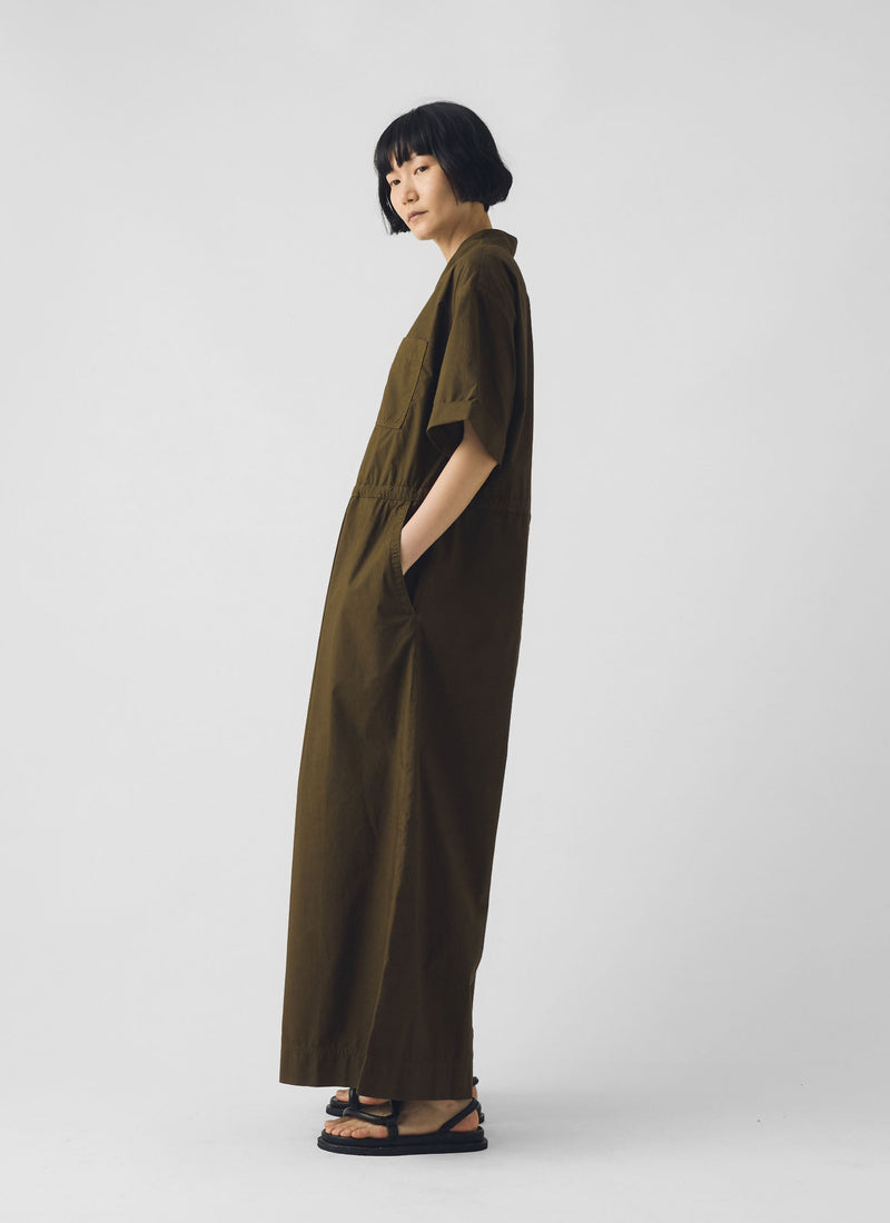 Wide Leg Cotton Poplin Jumpsuit | Bronze Green