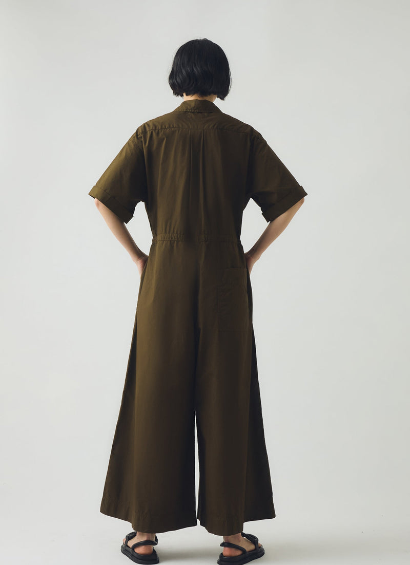 Wide Leg Cotton Poplin Jumpsuit | Bronze Green