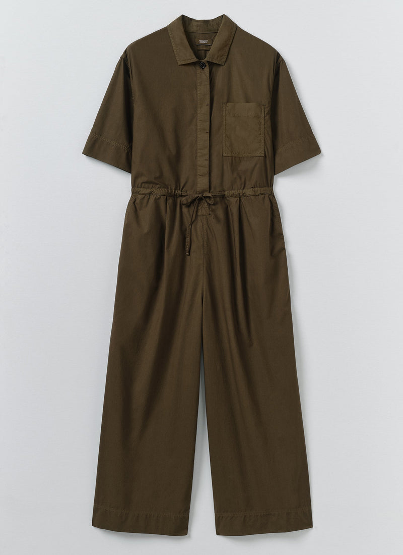 Wide Leg Cotton Poplin Jumpsuit | Bronze Green