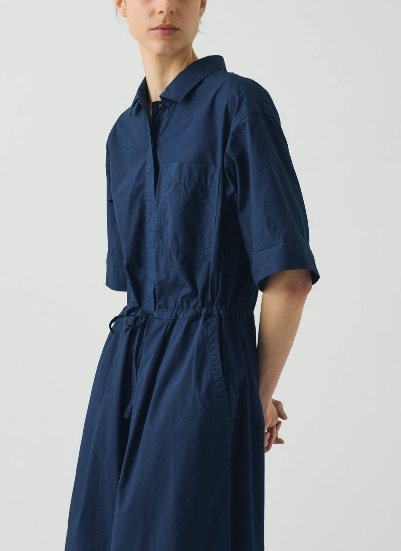 Wide Leg Cotton Poplin Jumpsuit | Navy Blue