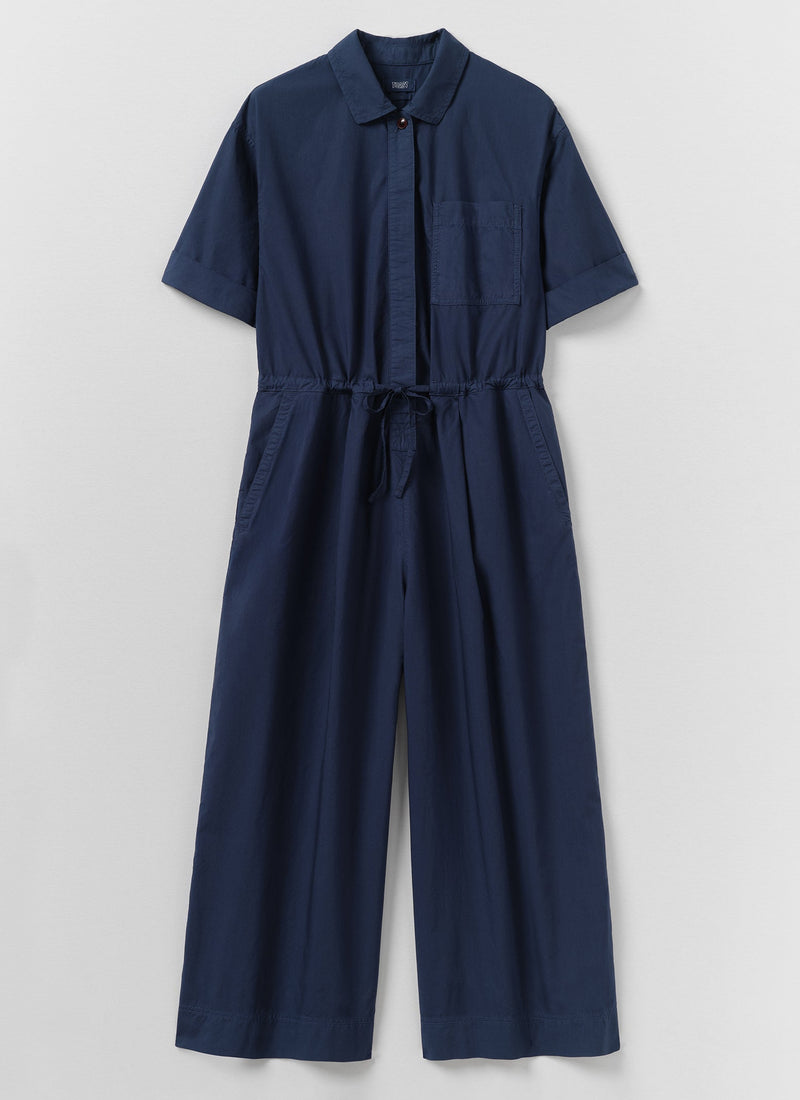 Wide Leg Cotton Poplin Jumpsuit | Navy Blue