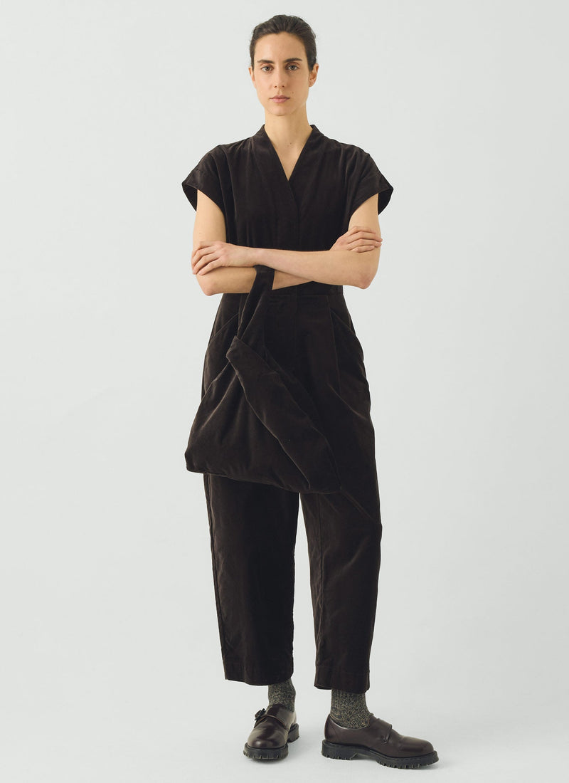 Cotton Velvet Cross Front Jumpsuit | Brown Slate