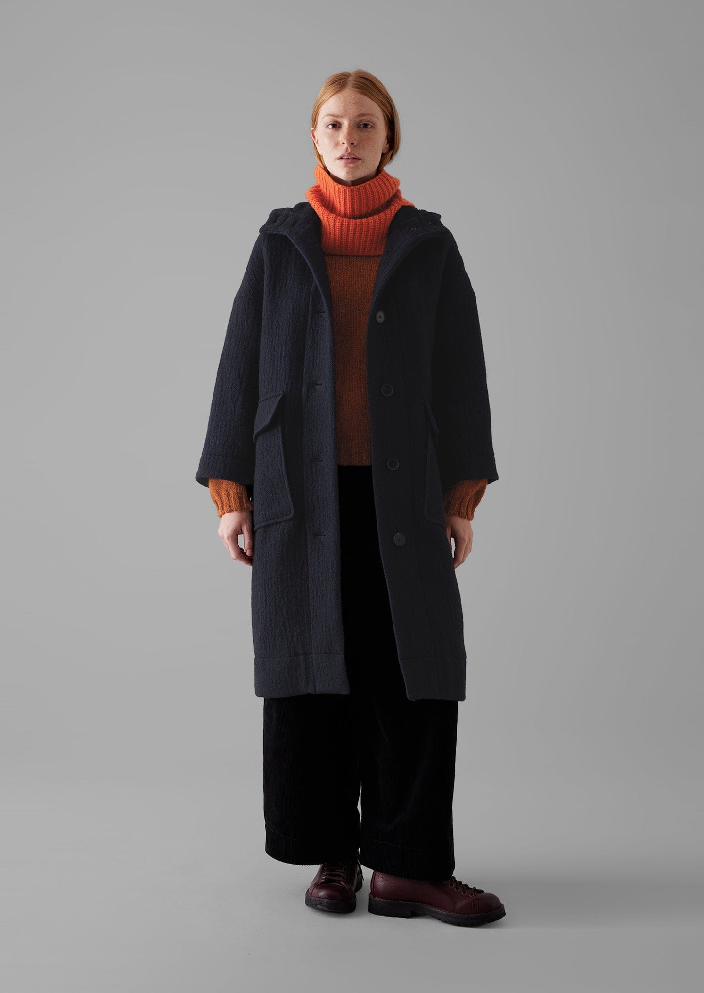 Navy Wool Hooded Coat | Dark Navy