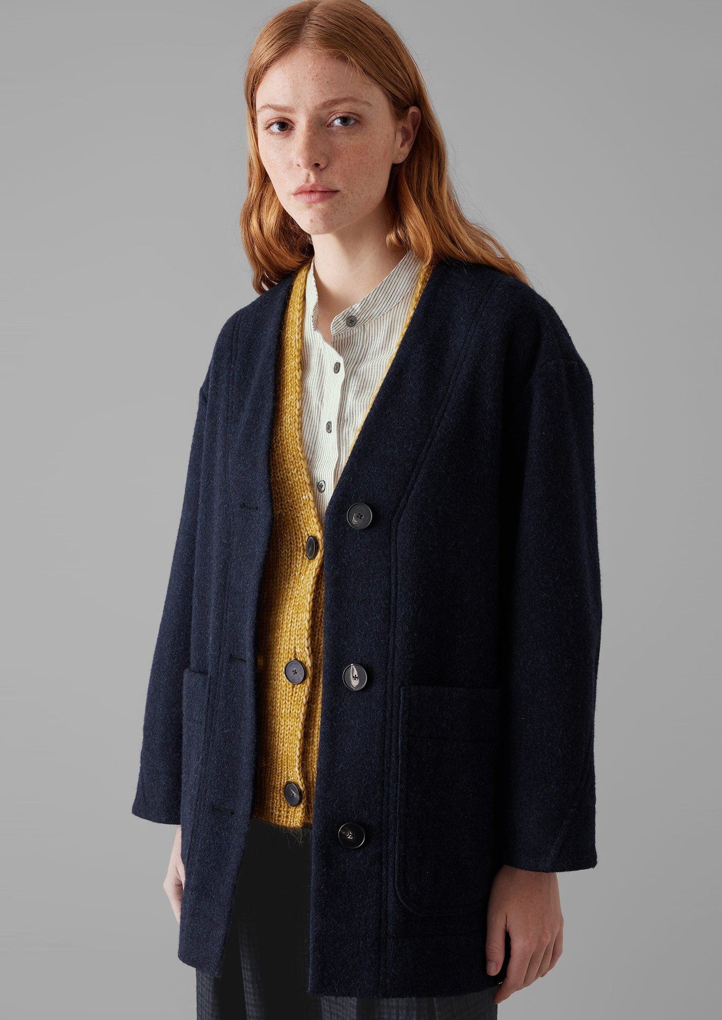 Boiled Wool Short Coat | Navy