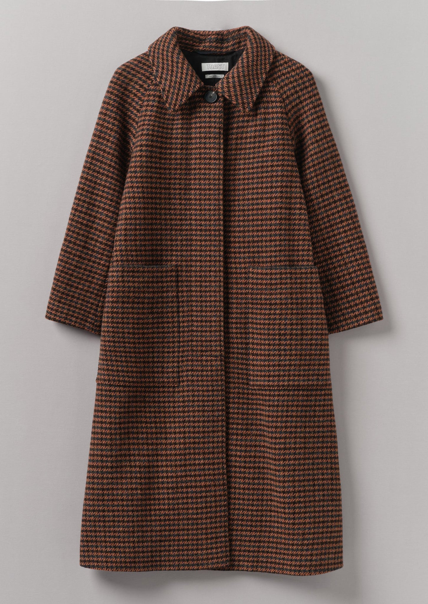 Frankie Wool Houndstooth Raglan Coat | Burnt Orange