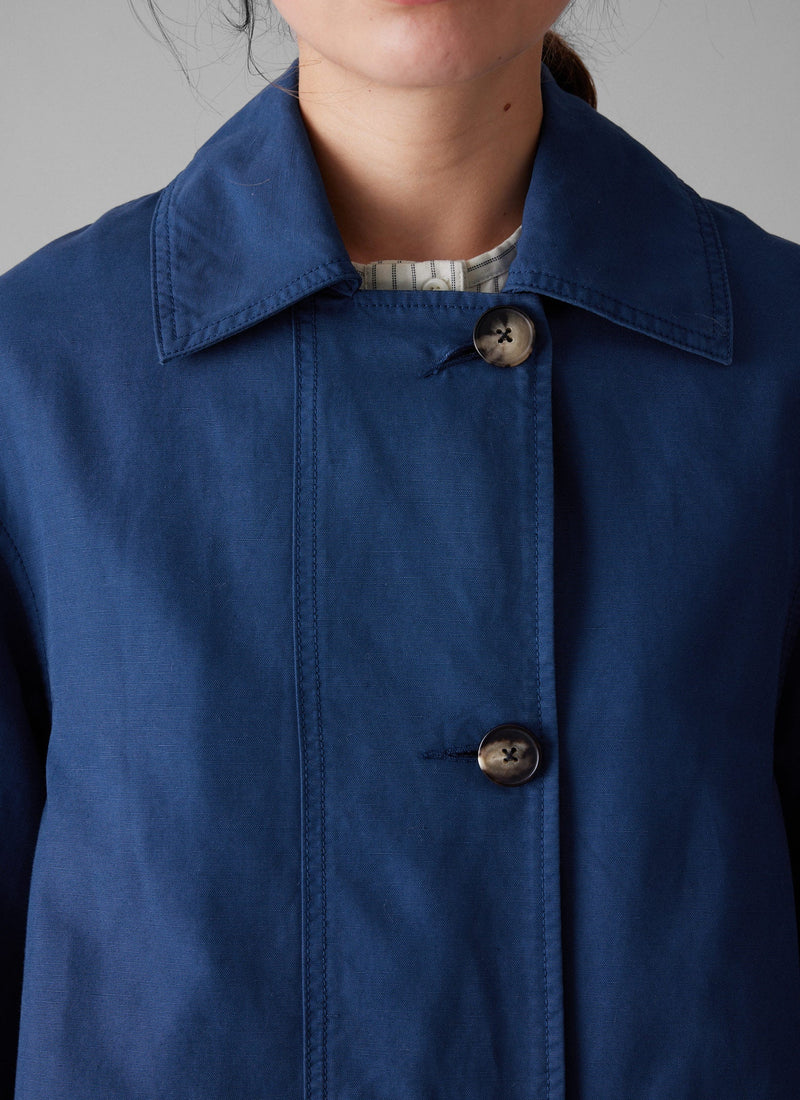 A Line Cotton Linen Canvas Coat | Dark Ash Blue