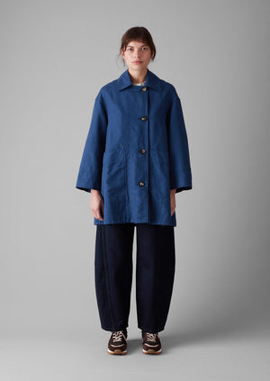 A Line Cotton Linen Canvas Coat | Dark Ash Blue