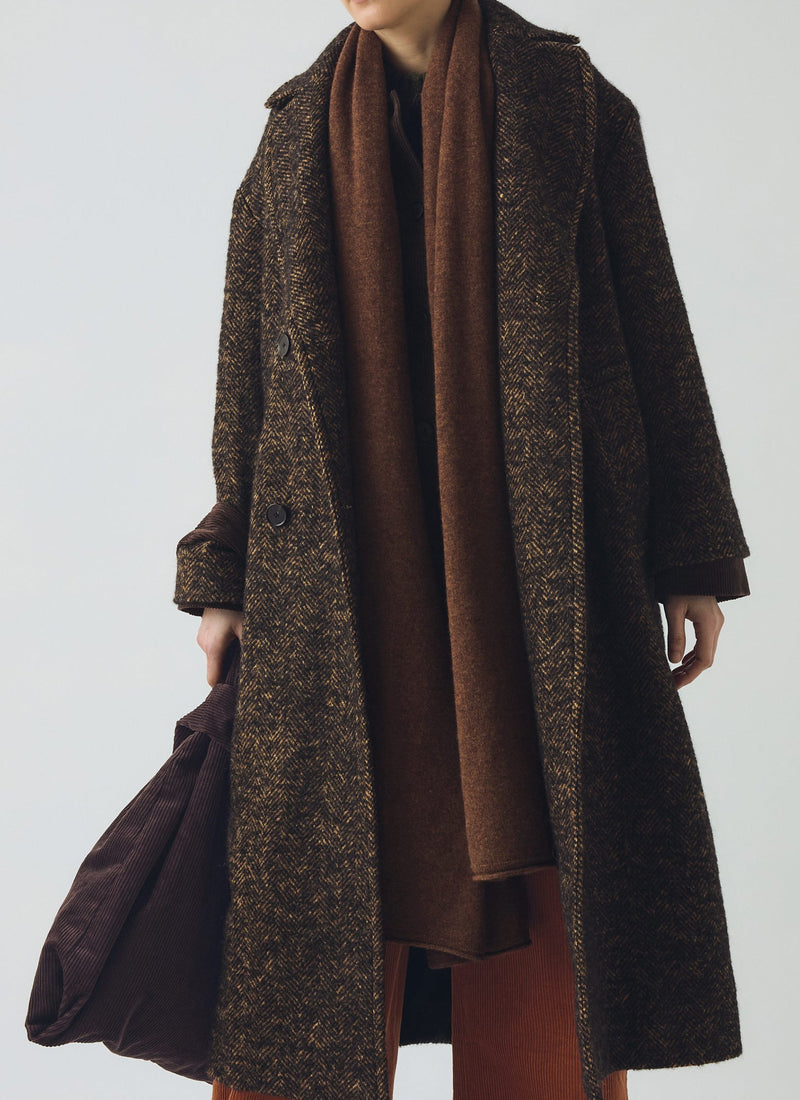Wool Tweed Herringbone Coat | Brown/Black