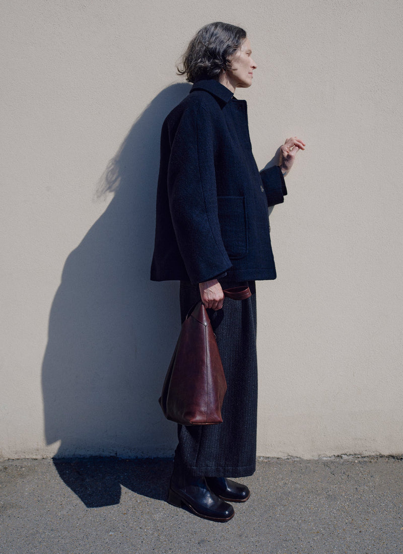 Boiled Wool Textured Short Coat | Indigo