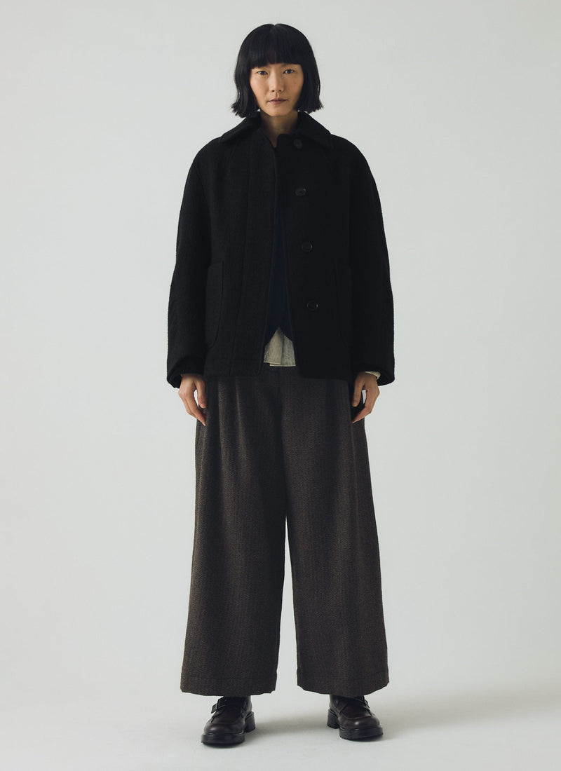 Boiled Wool Textured Short Coat | Indigo