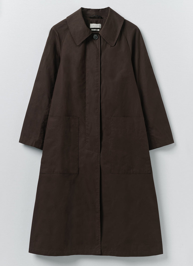 Frankie Waxed Cotton Raglan Coat | Chocolate