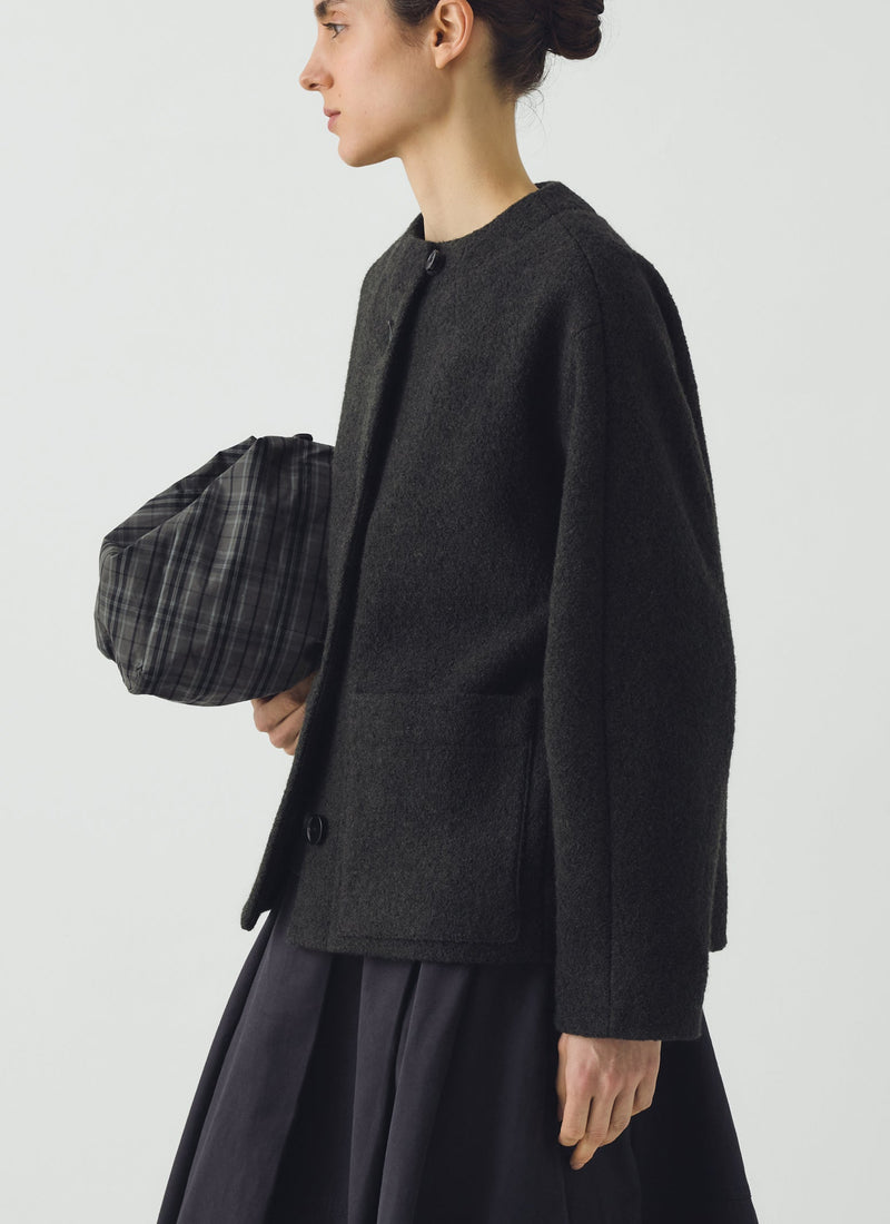 Boiled Wool Short Coat | Dark Olive