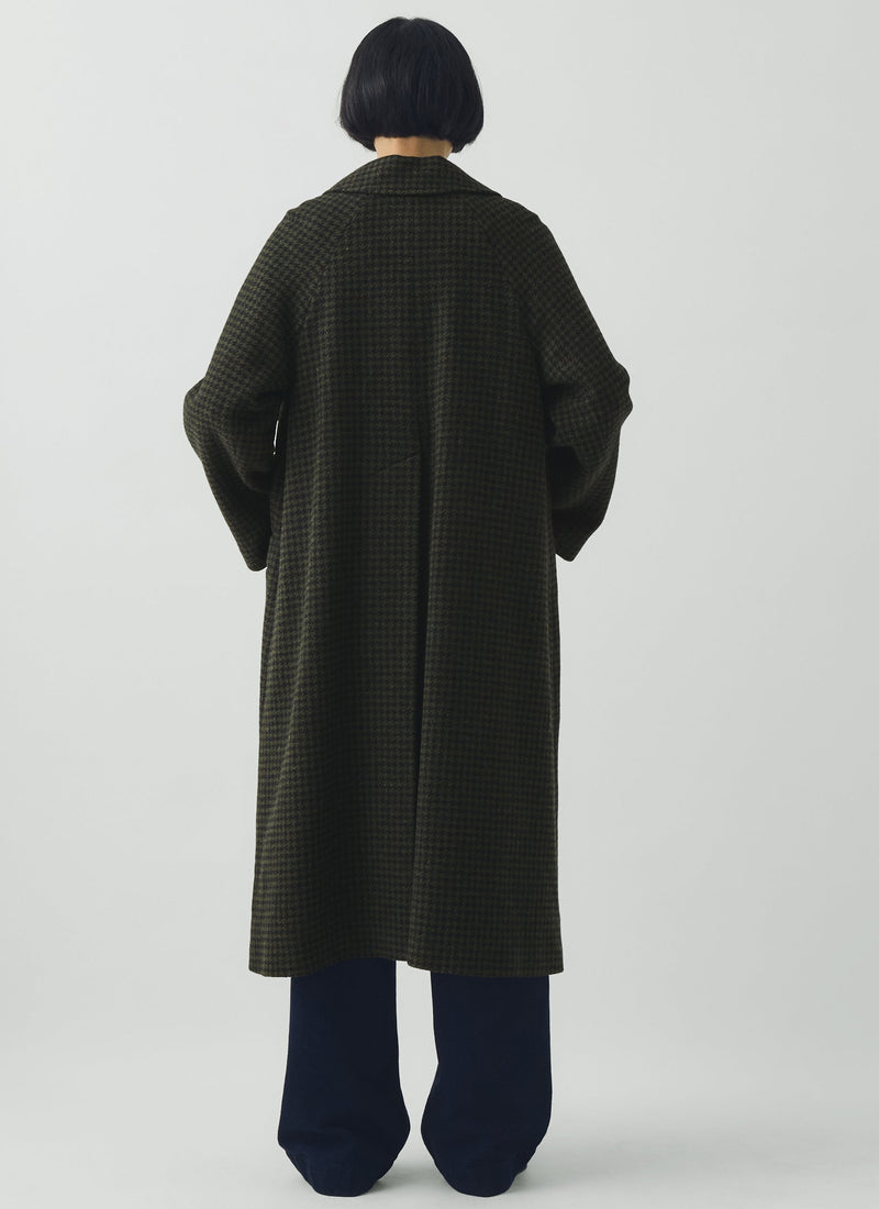 Frankie Check Wool Raglan Coat | Olive/Black