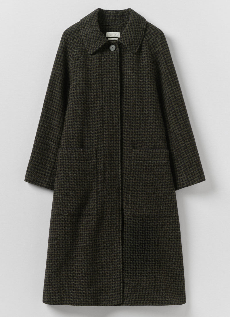 Frankie Check Wool Raglan Coat | Olive/Black