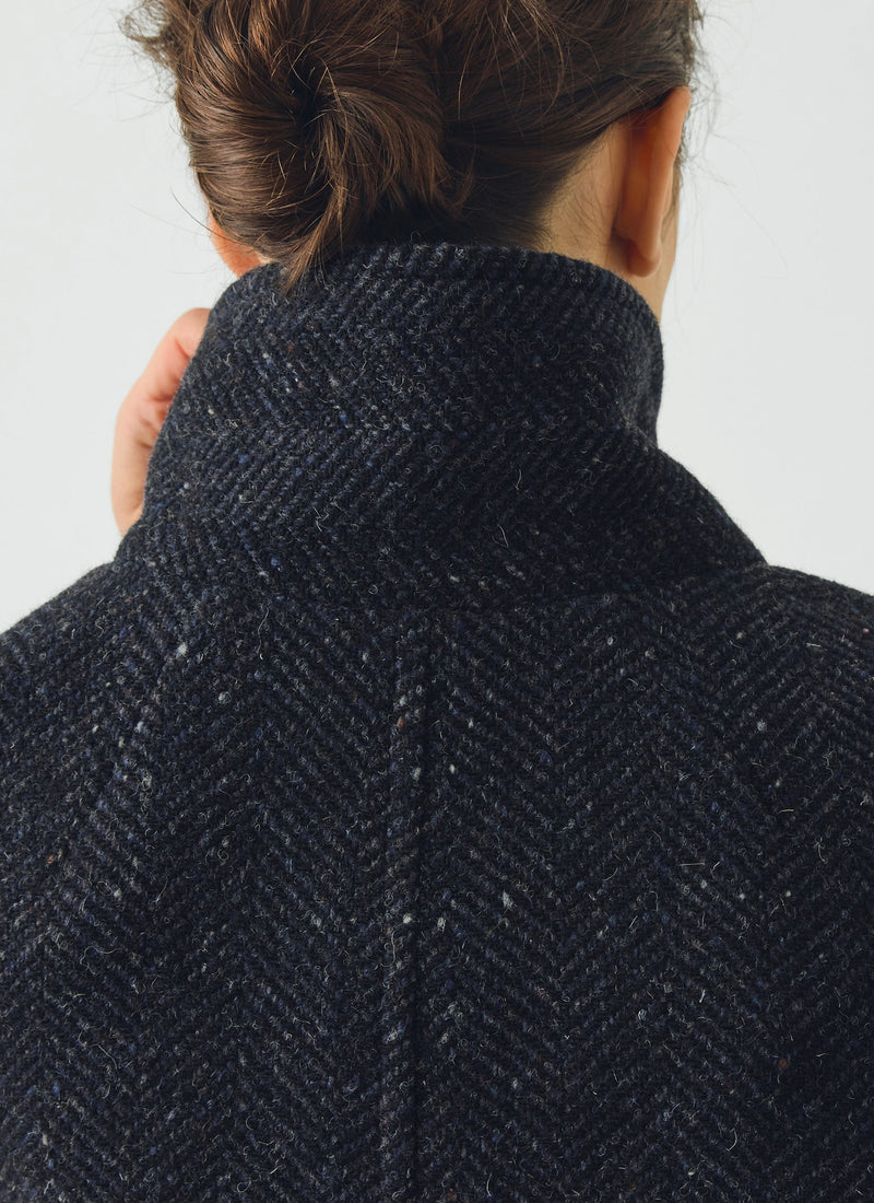 Washed Wool Herringbone Coat | Navy Melange