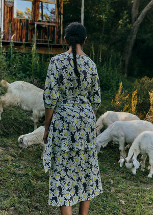 Rounded Sleeve Painted Daisy Dress | Billi Flower Yellow