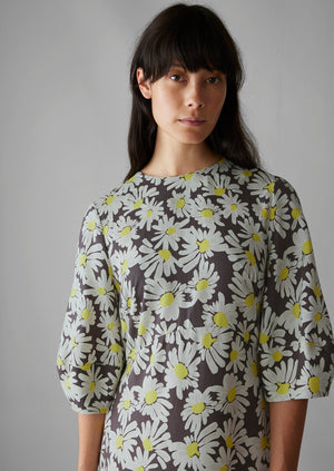 Rounded Sleeve Painted Daisy Dress | Billi Flower Yellow