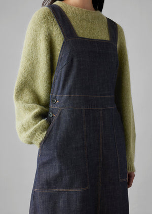 Side Button Denim Pinafore Dress | Indigo