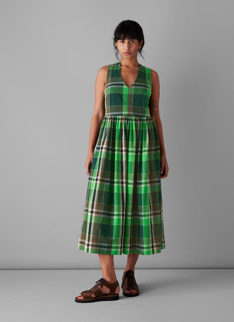 Windbreaker Check Cotton Dress | Wax Green