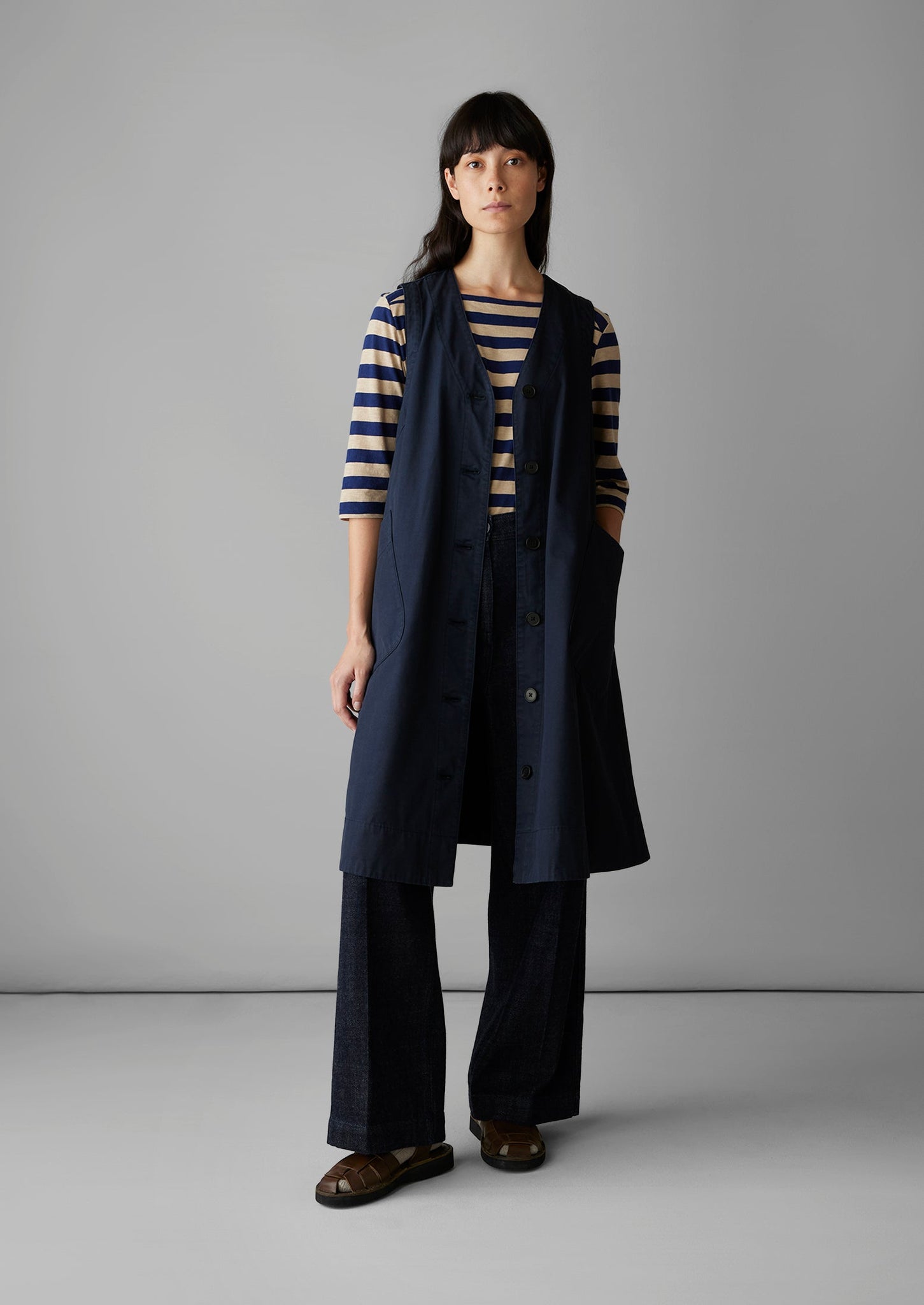 Buttoned A Line Organic Cotton Dress | Liquorice Navy