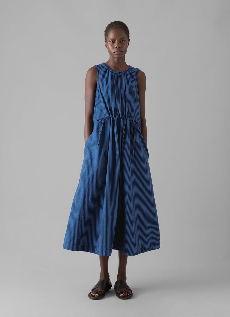 Cotton Poplin Stripe Dress | Celtic Blue