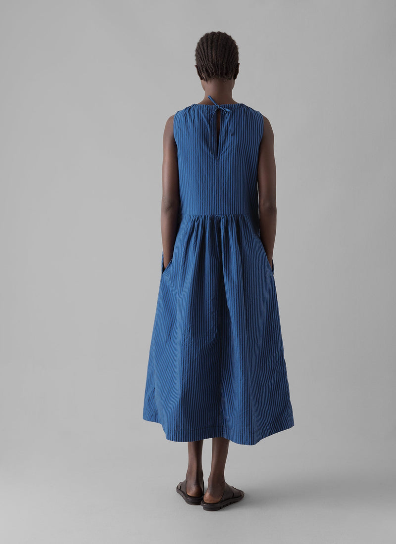 Cotton Poplin Stripe Dress | Celtic Blue