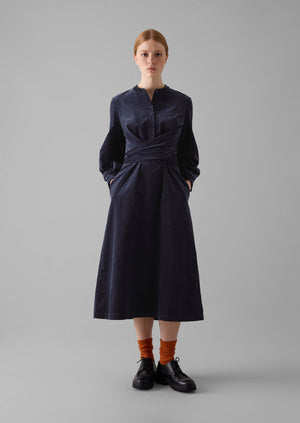 Organic Needlecord Wrap Dress | Navy