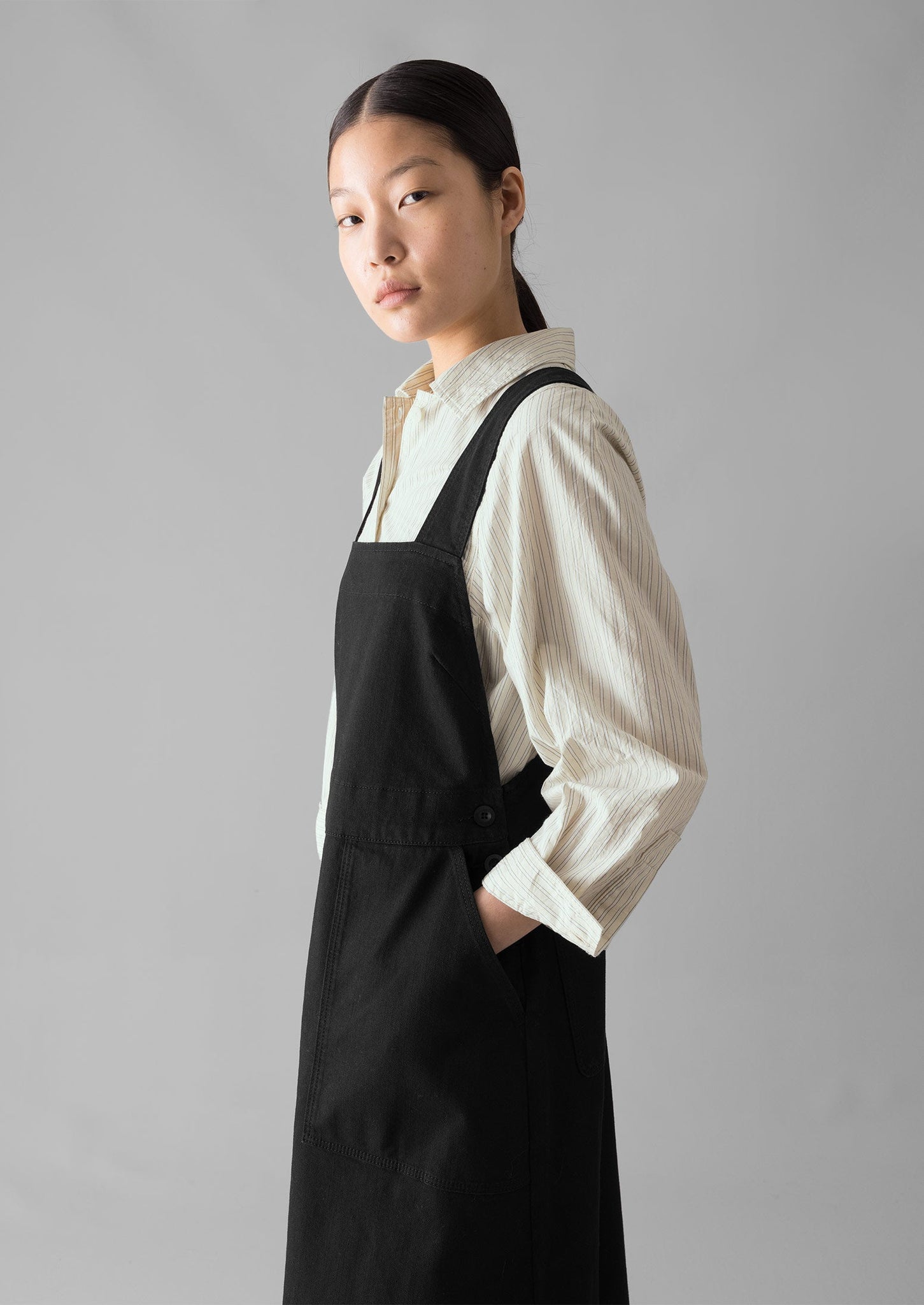 Denim Pinafore Dress | Black