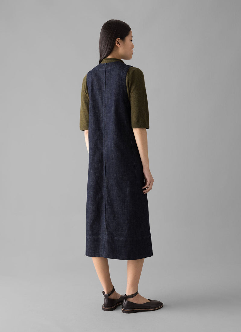 V-Neck Denim Pinafore Dress | Indigo