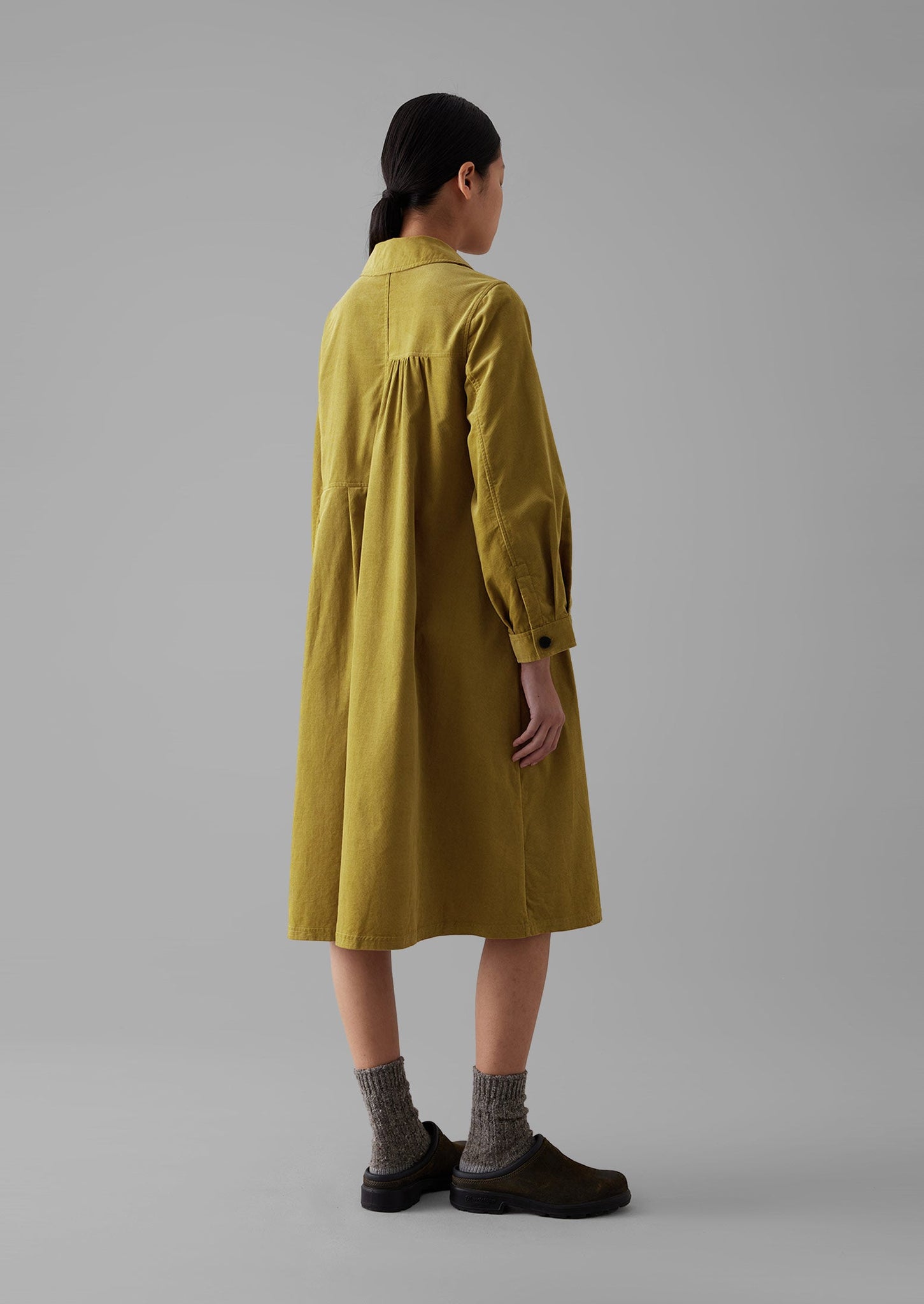 Panelled Organic Needlecord Dress | Golden Olive