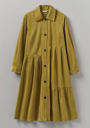 Panelled Organic Needlecord Dress | Golden Olive