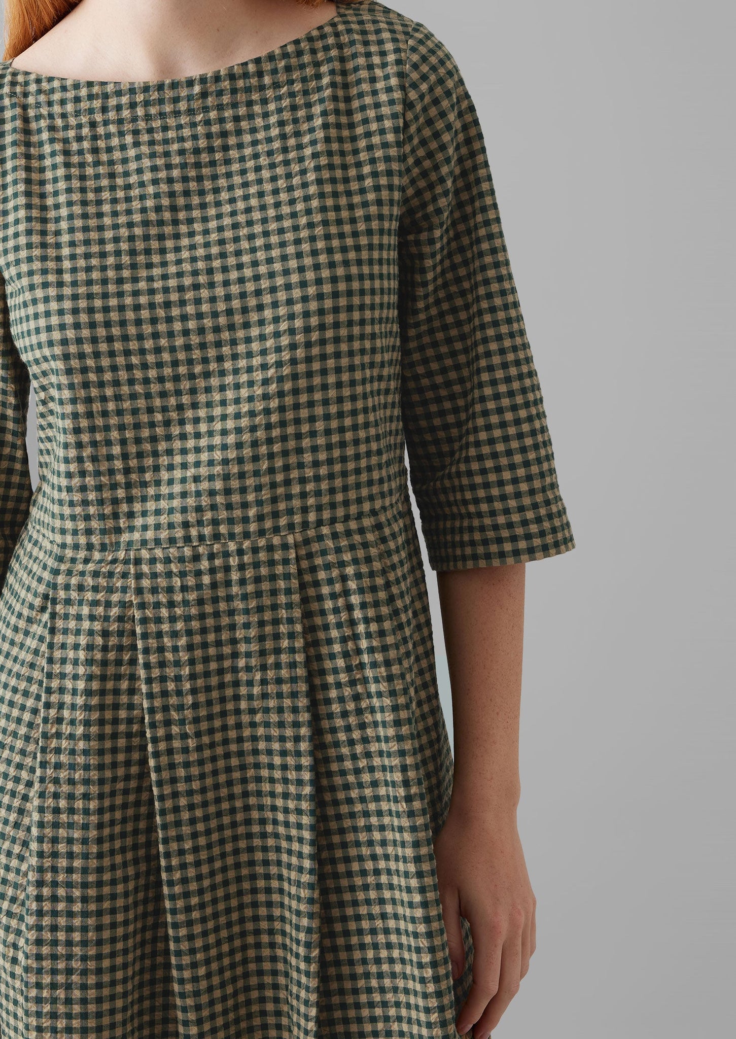 Franca Cotton Gingham Seersucker Dress | Olive Green