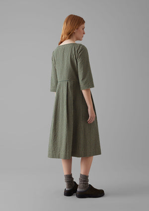 Franca Cotton Gingham Seersucker Dress | Olive Green