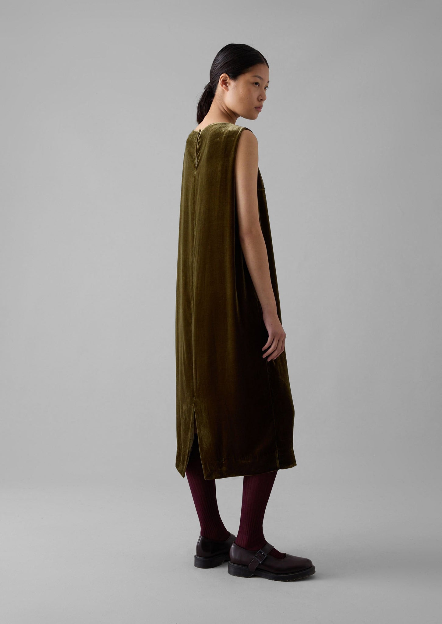 Fluid Silk Velvet Dress | Rich Olive