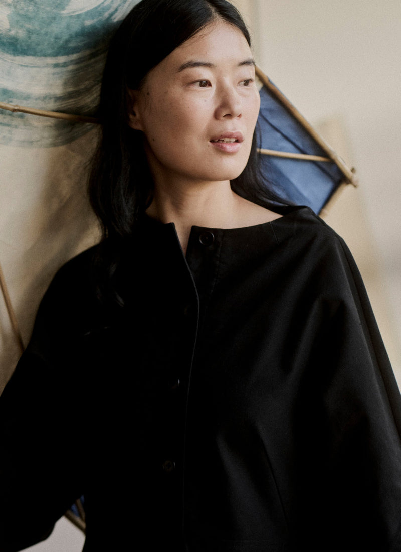 Cotton Linen Twill Smock Dress | Black
