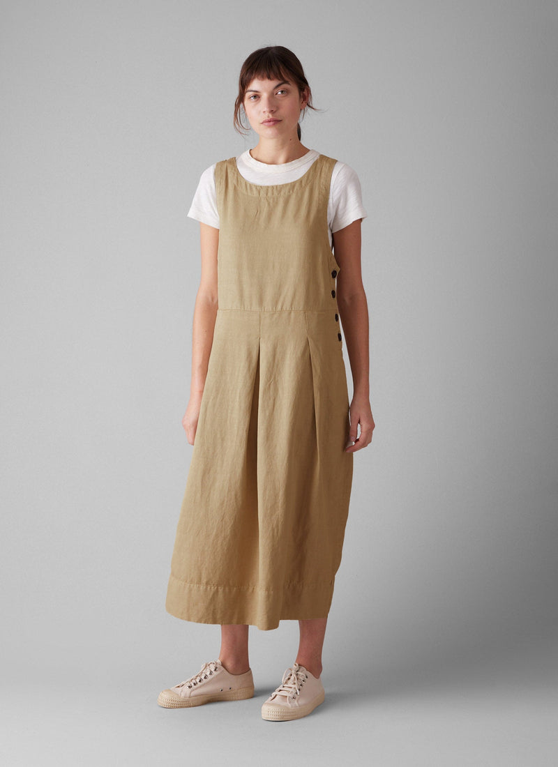 Cotton Linen Twill Pinafore Dress | Ash Brown