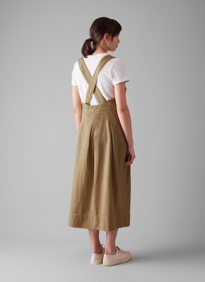 Cotton Linen Twill Pinafore Dress | Ash Brown