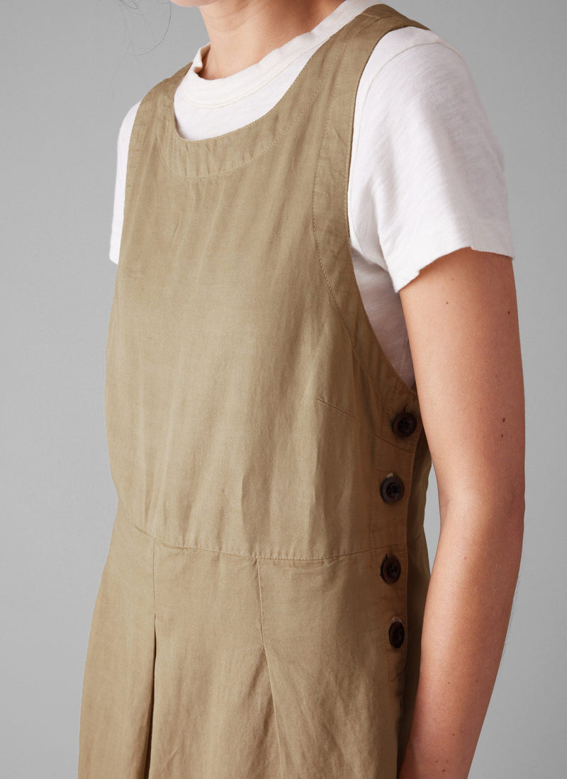 Cotton Linen Twill Pinafore Dress | Ash Brown