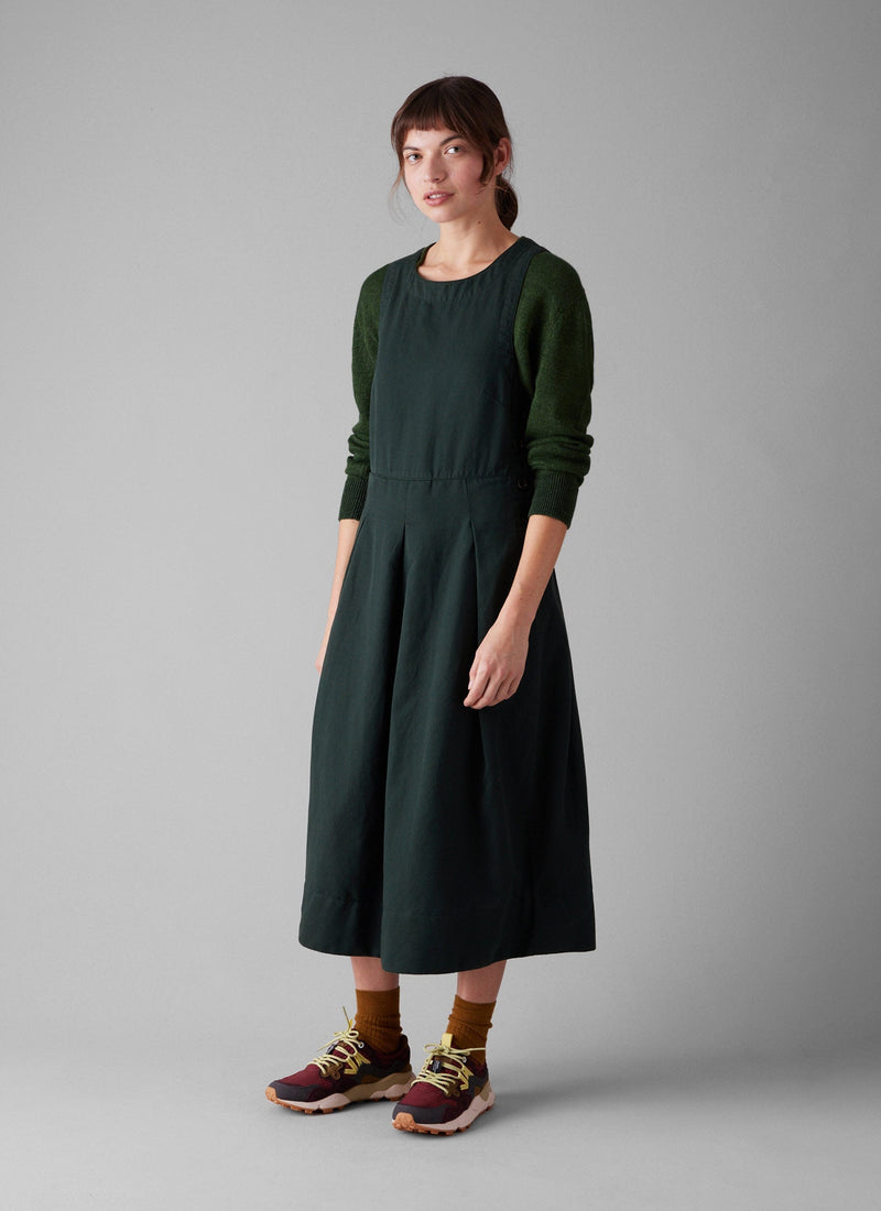 Cotton Linen Twill Pinafore Dress | Pine