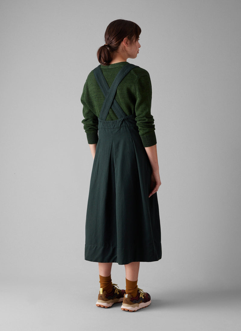 Cotton Linen Twill Pinafore Dress | Pine