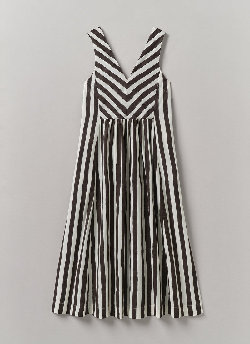 Wave Stripe Block Print Cotton Dress | Ecru/Chocolate