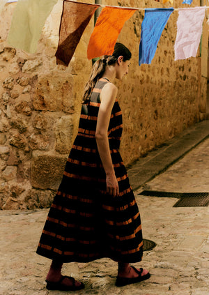 Stripe Clamp Dyed Cotton Dress | Brown